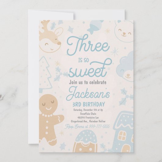 3つはとても甘いクリスマスクッキー誕生日パーティーである 招待状 (正面)