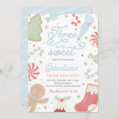 3つはとても甘いクリスマスクッキー3rd誕生日 招待状 (正面/裏面)