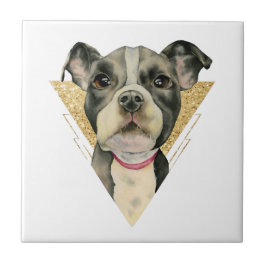 3つを絵を描いている"子犬"はピット・ブル犬の水彩画を注目します タイル