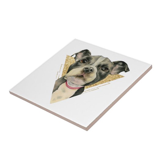 3つを絵を描いている"子犬"はピット・ブル犬の水彩画を注目します タイル (側面)