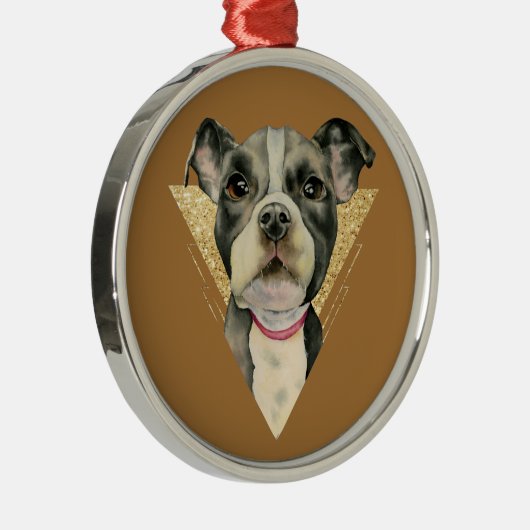 3つを絵を描いている"子犬"はピット・ブル犬の水彩画を注目します メタルオーナメント (右)