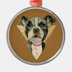 3つを絵を描いている"子犬"はピット・ブル犬の水彩画を注目します メタルオーナメント