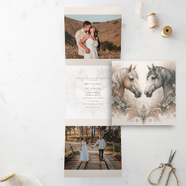 3つエレガント折の追加フォト結婚式招待状 三つ折り招待状