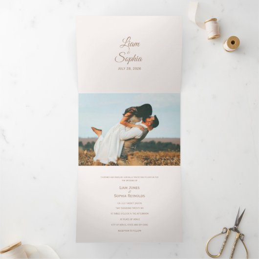 3つエレガント折の追加フォト結婚式招待状 三つ折り招待状 (内部)