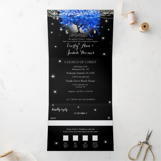 3つエレガント折りハートリーフ結婚にRSVPを含む 三つ折り招待状 (内部)