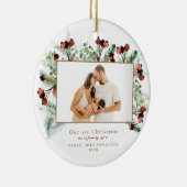 3つフォトホワイトの家族としての私たちの最初のクリスマス セラミックオーナメント (右)