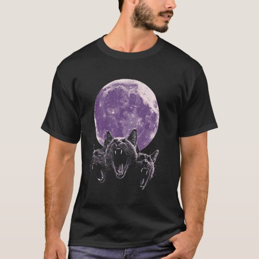 3つ首の猫のミーム 満月ウィッチーなダークアカデミア Tシャツ (正面)