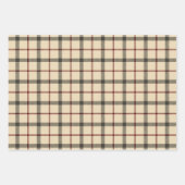 3のセットでタンと白のバッファローのプレイドギンガム ラッピングペーパーシート (正面3)
