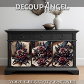 3のセット – スカルと緋色のバラ#1 - Decopage ラッピングペーパーシート