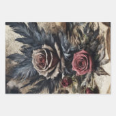 3のセット – スカルと緋色のバラ#2 - Decopage ラッピングペーパーシート (正面2)