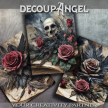 3のセット – スカルと緋色のバラ#2 - Decopage