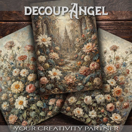 3のセット – タイムレスフラワー美しい- Decopage - ラッピングペーパーシート