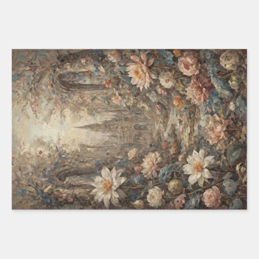 3のセット – タイムレスフラワー美しい- Decopage - ラッピングペーパーシート (正面2)