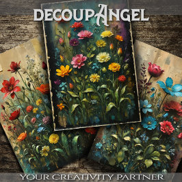 3のセット – 色の庭 – デコページ –  ラッピングペーパーシート