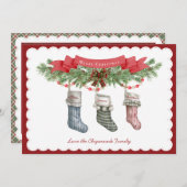 3のファミリ |クリスマスストッキングフラットホリデーカード シーズンカード (正面/裏面)