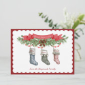 3のファミリ |クリスマスストッキングフラットホリデーカード シーズンカード (スタンド正面)