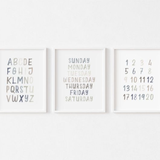 3のミュート色の教育用ポスターセット