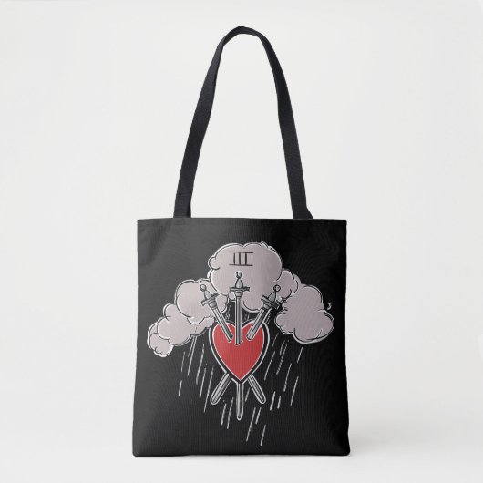 3の剣ラブハートタロットイラストレーションデコール トートバッグ (正面)