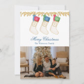 3の家族 – 水彩モノグラムストッキング写真 シーズンカード (正面)