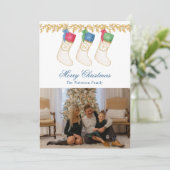 3の家族 – 水彩モノグラムストッキング写真 シーズンカード (スタンド正面)