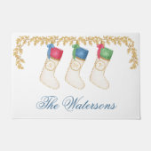 3の家族 – 水彩モノグラムストッキング ドアマット (正面)