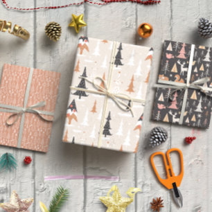 3の茶色のモダンクリスマスツリー ラッピングペーパーシート