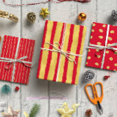 3の赤いクリスマスセットの黄金のグリッター ラッピングペーパーシート