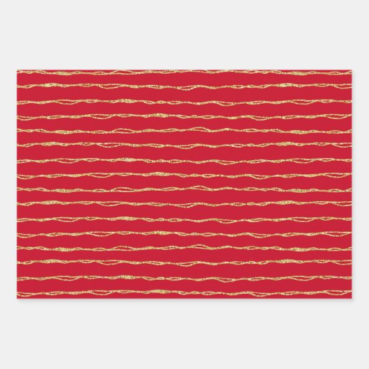 3の赤いクリスマスセットの黄金のグリッター ラッピングペーパーシート (正面3)