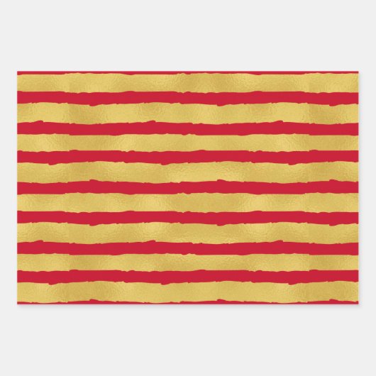 3の赤いクリスマスセットの黄金のグリッター ラッピングペーパーシート (正面2)