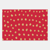 3の赤いクリスマスセットの黄金のグリッター ラッピングペーパーシート (正面)