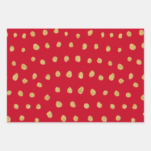 3の赤いクリスマスセットの黄金のグリッター ラッピングペーパーシート (正面)