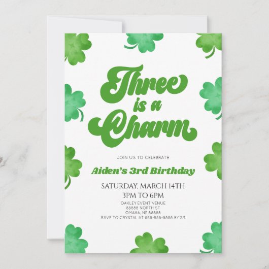3はチャームグリーンクローバー3位の誕生日パーティー 招待状 (正面)