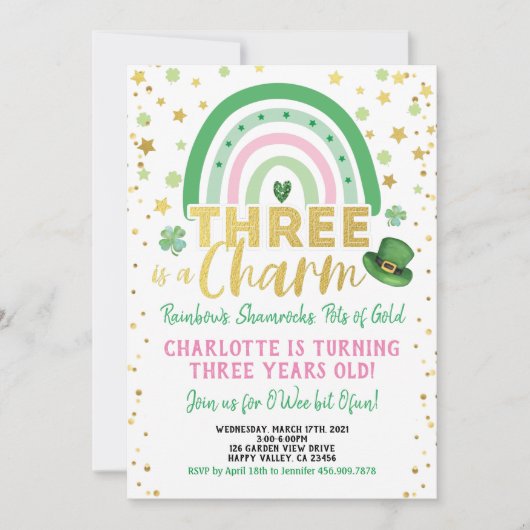 3はチャーム3位の誕生日セントパトリックの日Inv 招待状 (正面)