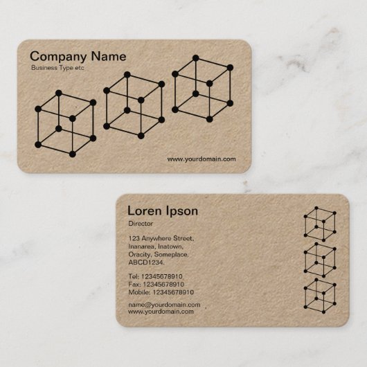 3アイソメトリックキューブ – クラフト上の黒 名刺 (正面/裏面)