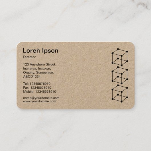 3アイソメトリックキューブ – クラフト上の黒 名刺 (裏面)