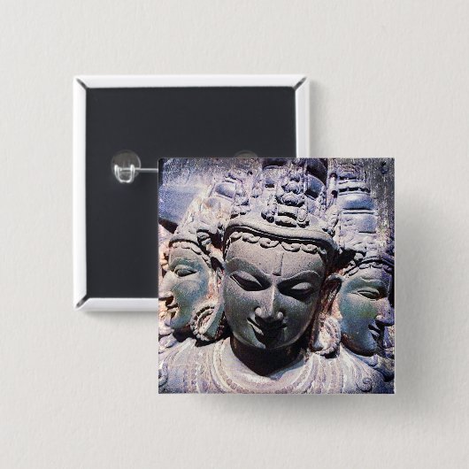 3アジア石顔アンティーク像写真スタイリッシュ 缶バッジ (正面&裏面)