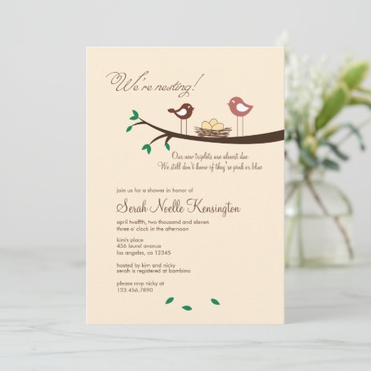 3イエローエッグトリプレットベビーシャワー招待状 招待状 (スタンド正面)