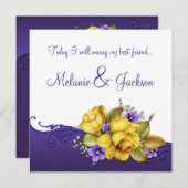 #3イエローローズパープルパンジーポスト結婚ズ 招待状 (正面/裏面)