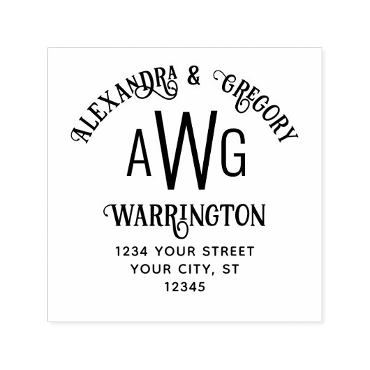 3イニシャルモノグラムカップル名差出人住所 セルフインキングスタンプ (デザイン)