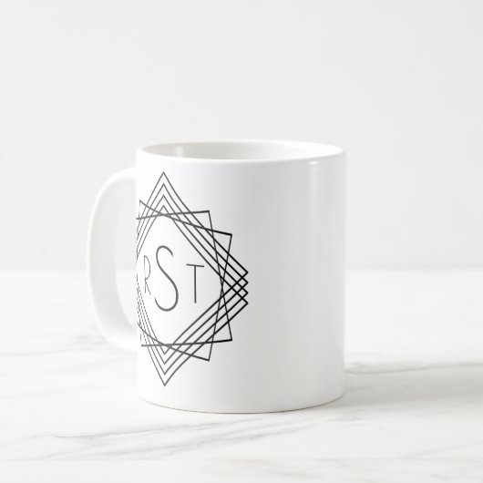 3イニシャルモノグラムクラシック文字の幾何学線 コーヒーマグカップ (正面左)