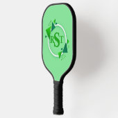 3イニシャルモノグラムレターグリーンホワイトサークルリーフ ピックルボールラケット (左)