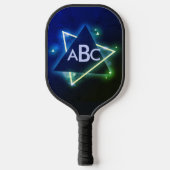 3イニシャルモノグラム文字ブルーグリーン宇宙図形 ピックルボールラケット (正面)