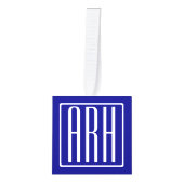 3イニシャルモノグラム |ネイビーブルー&ホワイト キューブオーナメント (正面)