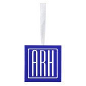 3イニシャルモノグラム |ネイビーブルー&ホワイト キューブオーナメント (右)