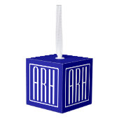 3イニシャルモノグラム |ネイビーブルー&ホワイト キューブオーナメント (裏面アングル)