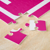 3イニシャルモノグラム |ホットピンクの白 ジグソーパズル (側面)