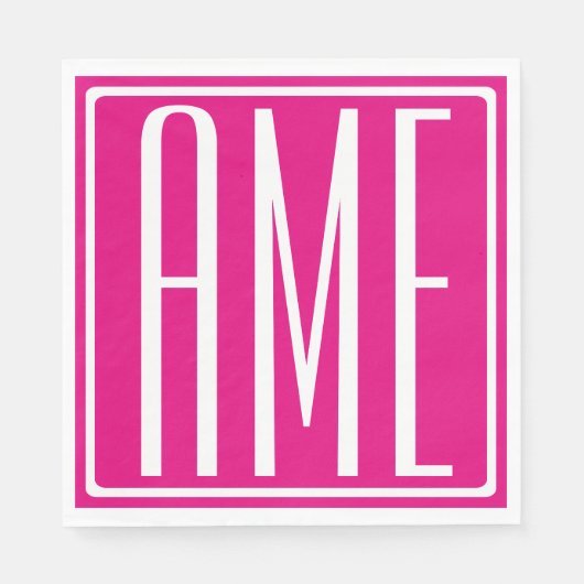 3イニシャルモノグラム |ホットピンクの白 スタンダードランチョンナプキン (正面)