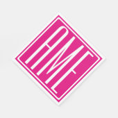 3イニシャルモノグラム |ホットピンクの白 スタンダードランチョンナプキン (角)