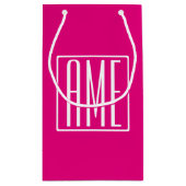 3イニシャルモノグラム |ホットピンクの白 スモールペーパーバッグ (裏面)