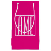 3イニシャルモノグラム |ホットピンクの白 スモールペーパーバッグ (正面)